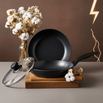 Padella alta nera con coperchio vetro - 20/22/24/26/28/30 cm - Induction